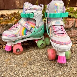 Sulifeel Kids Rainbow‎ Roller Skates Adjustable Size Girls White Mint Pink Green